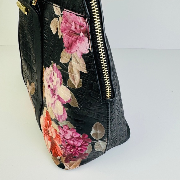 Steve Madden Black Floral Double Handle Shoulder Bag Satchel Zip Top Handbag - Picture 4 of 8